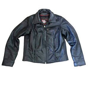 Womens Black Leather Motorcycle Jacket Size L Milwaukee Thinsulate Lined Biker